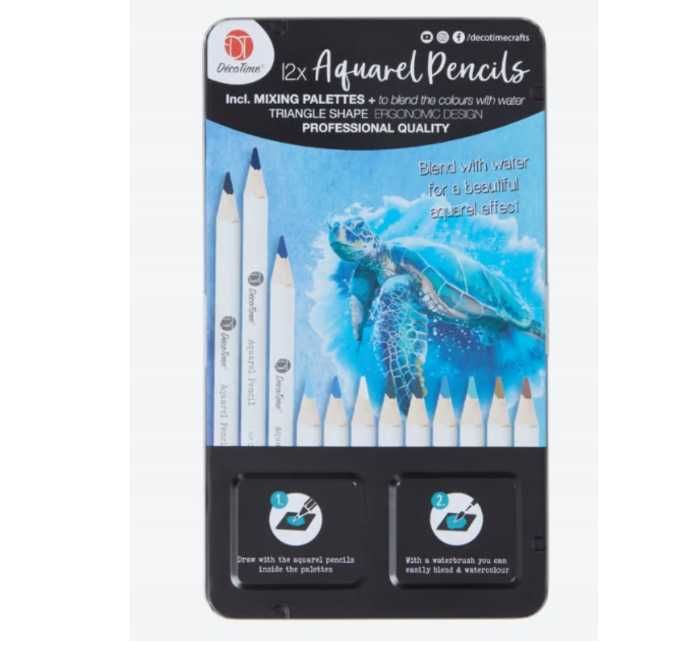 DécoTime Kredki AKWARELOWE w puszce Monochromatyczny 12 kol+pędzel
