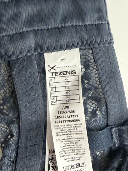 Sutia Tezenis 75C Azul Escuro Cinzento Novo Renda Almofadado Com Aros