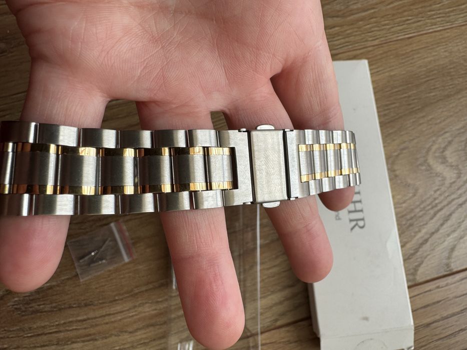 Стильний сталевий ремінець MioHHR + захисний кейс для Apple Watch (Silver/Gold)