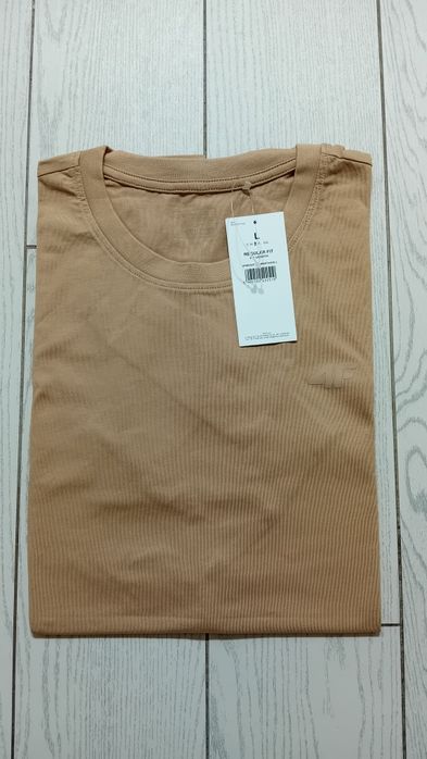 Nowy! Oryginalny 4F T-shirt L męski beżowy z małym beżowym logo (510)