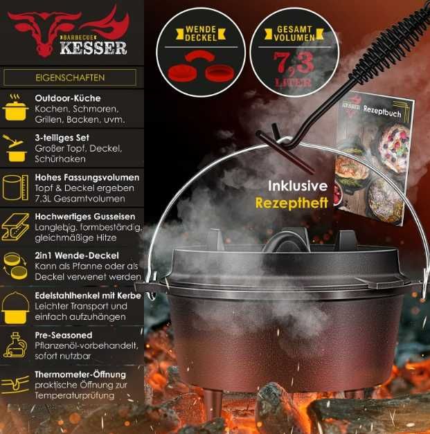 Kociołek stojący KESSER 7,3 l pokrywa uchwyt (266)