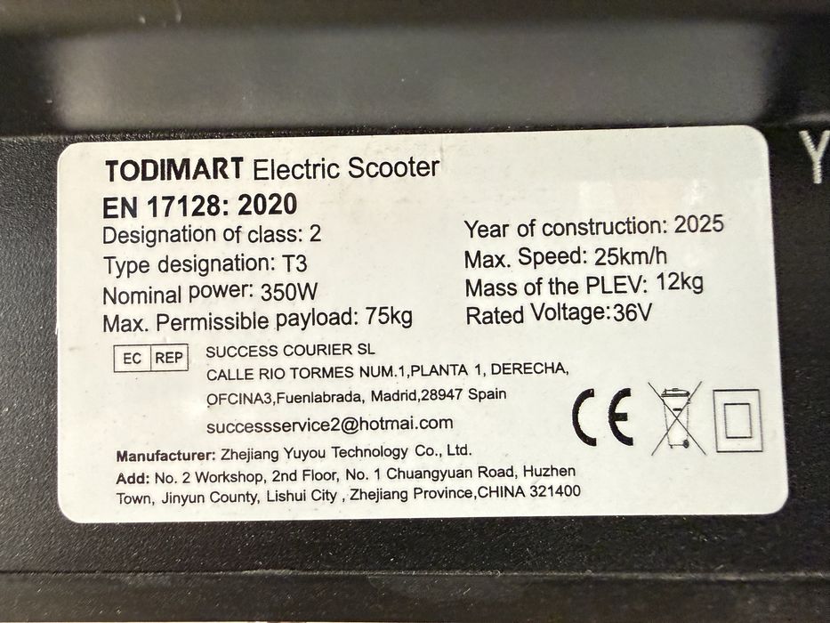 Hulajnoga elektryczna TODIMART T3 jak nowa
