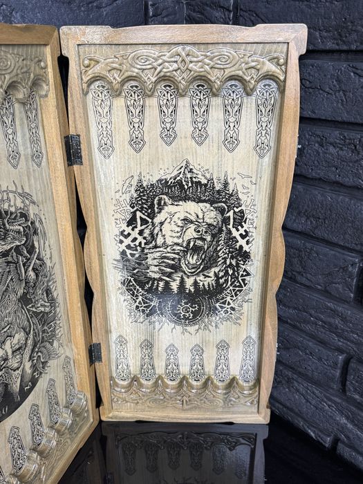 Эксклюзивные резные деревянные нарды в стиле викингов