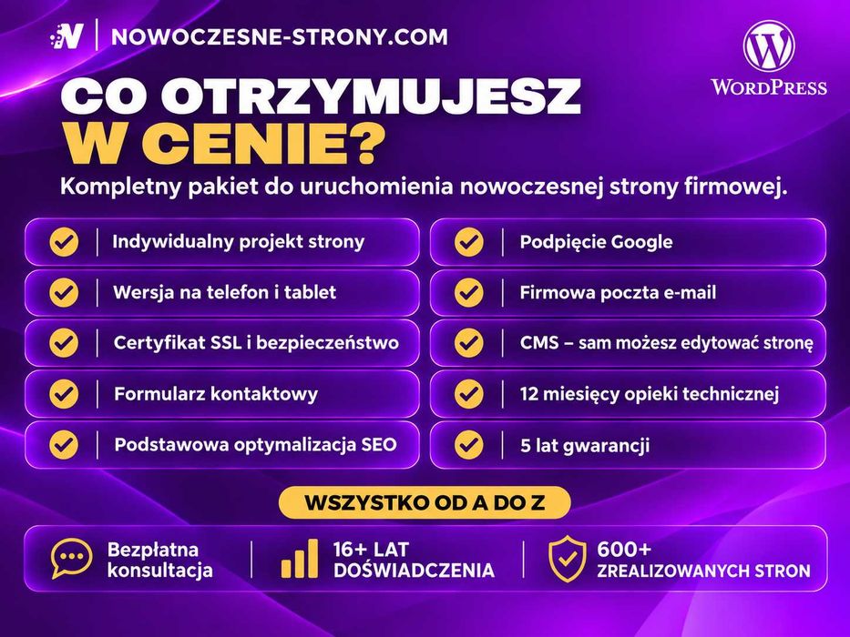 Nowoczesne Strony Internetowe | WordPress z 5-letnią Gwarancją | Opieka Stron 12 miesięcy