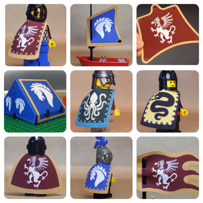 Pelerynki flagi Castle Griffin Kraken Serpent Horse Lego Custom