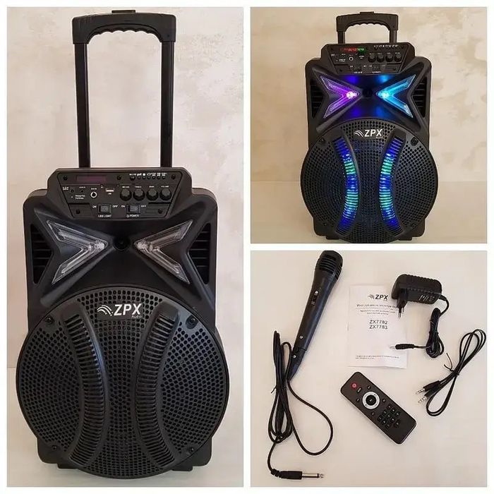 Портативна колонка акустична система ZPX ZX-7782 з пультом + мікрофон