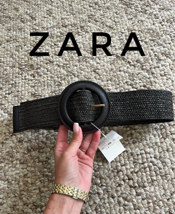 Zara pleciony pasek ciemny brąz klamra złoto p