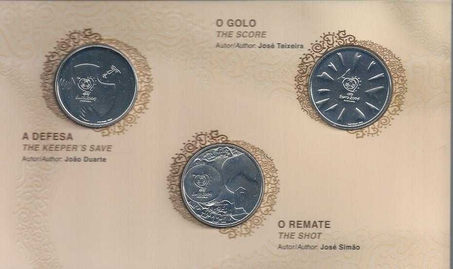 EURO  2004 Moedas BNC Prata  3 de  8  euros o Espetaculo