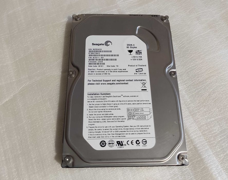 HDD IDE Seagate 80GB (ST380215ACE), СМАРТ и поверхность идеал, 3000ч