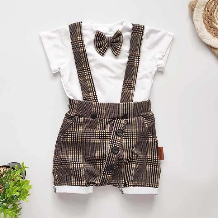 Elegancki beżowy LETNI KOMPLET modny wizytowy ZESTAW chrzest roczek 74