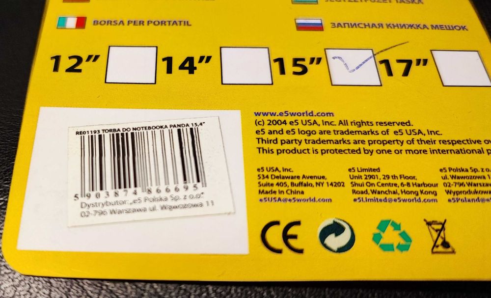 Elegancka, nietuzinkowa nowa Torba na laptopa E5 Panda
