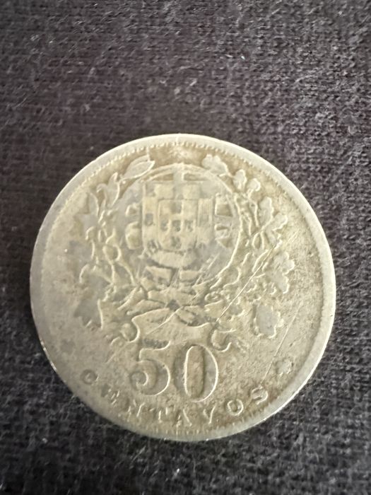 Moeda antiga de 50 centavos da república portuguesa do ano 1929
