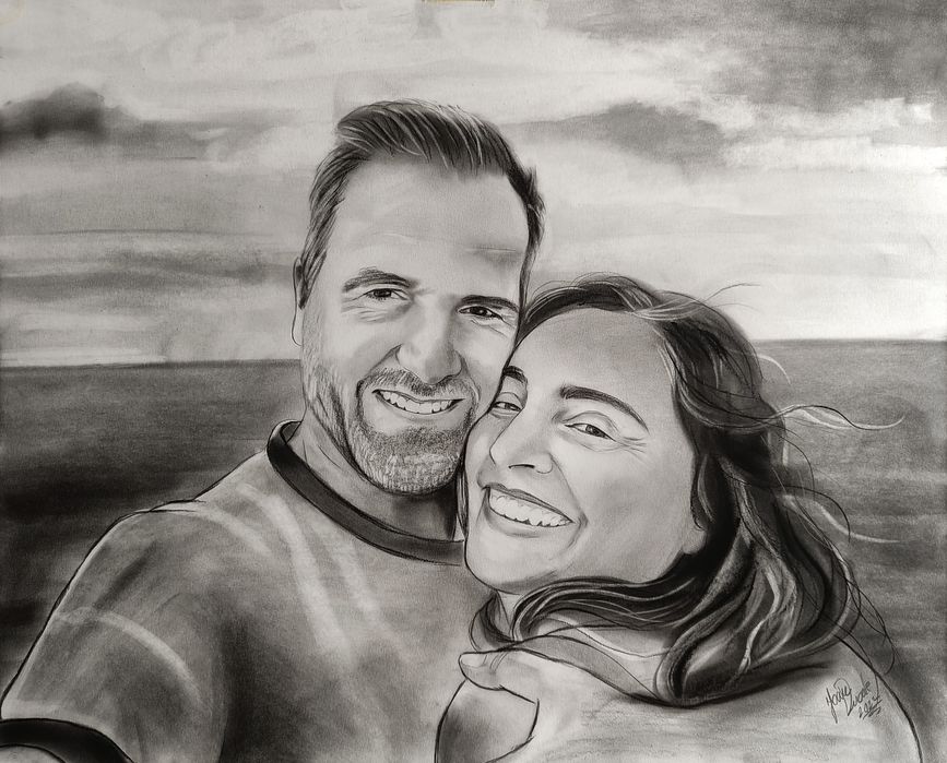 Retratos a carvão feitos à mão