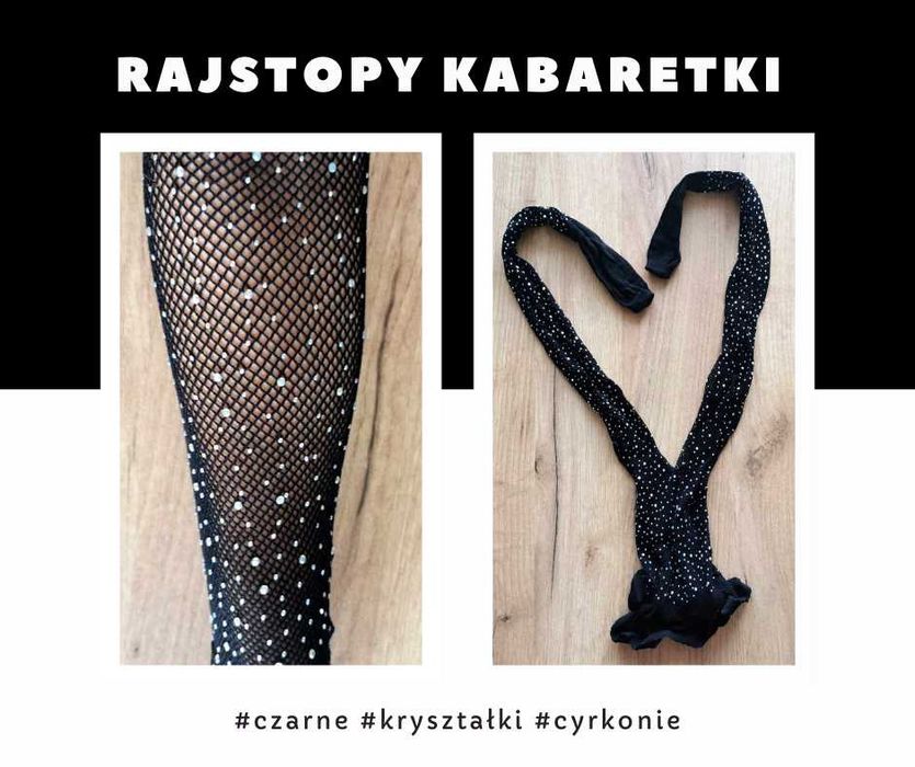 Czarne rajstopy kabaretki (rozm. uniwersalny) #kryształki #cyrkonie
