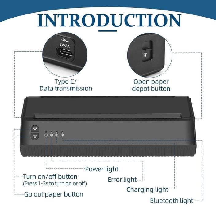 Професійний тату трансферний принтер MHT-P8008, Bluetooth/USB, iOS/Android/Win/Mac