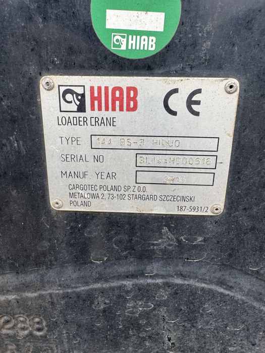 Vendo grua HIAB 144 BS-3 HIDUO, 2016