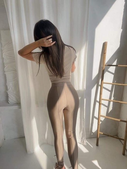 Legginsy La Manuel SHINY beżowe XS M biale ecru premium polska