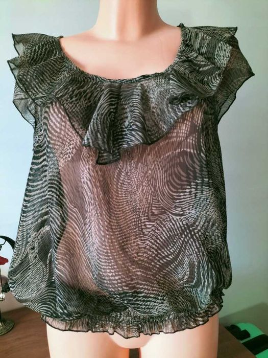 Mgiełka bluzka damska zwiewna z falbaną r. 40/42