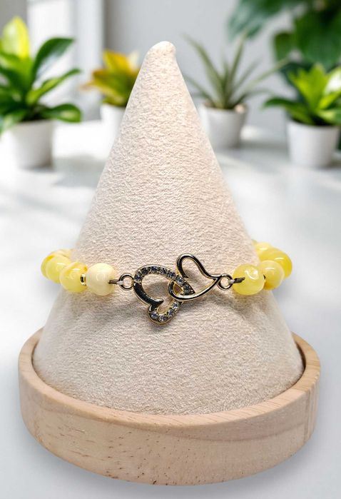 Bransoletka z bursztynu, BURSZTYN bałtycki barok mleczny, serca #1210