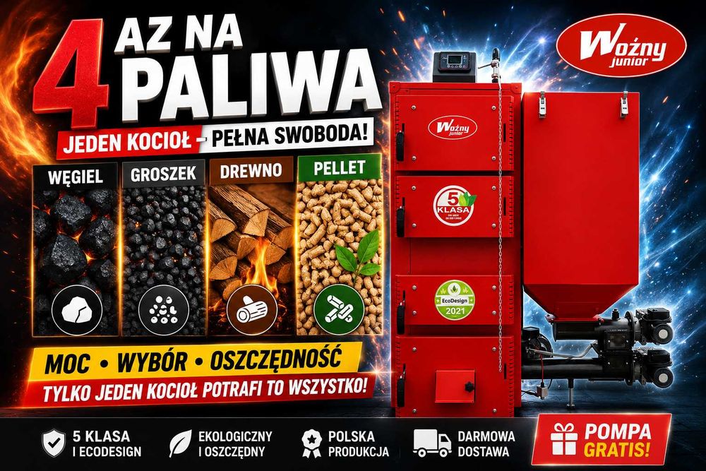 Kocioł piec c.o. drewno węgiel pellet groszek 4 certyfikaty dostawa 0zł gratis pompa 5 klasa