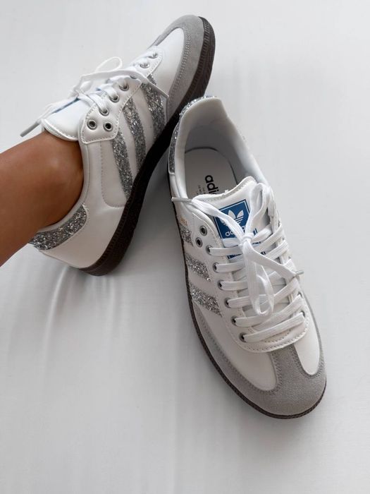 ХІТ СЕЗОНУ! Adidas Samba White Glitter Shine 36 37 38 39 40 41 адідас самба білі глітер сірі