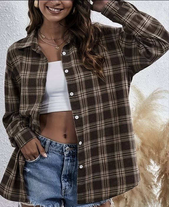 Тепла сорочка в клітинку шоколадного кольору