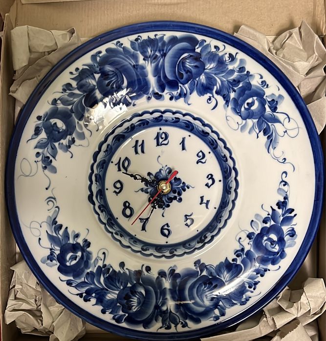 Часы круглые (син)Гжель. Фарфор