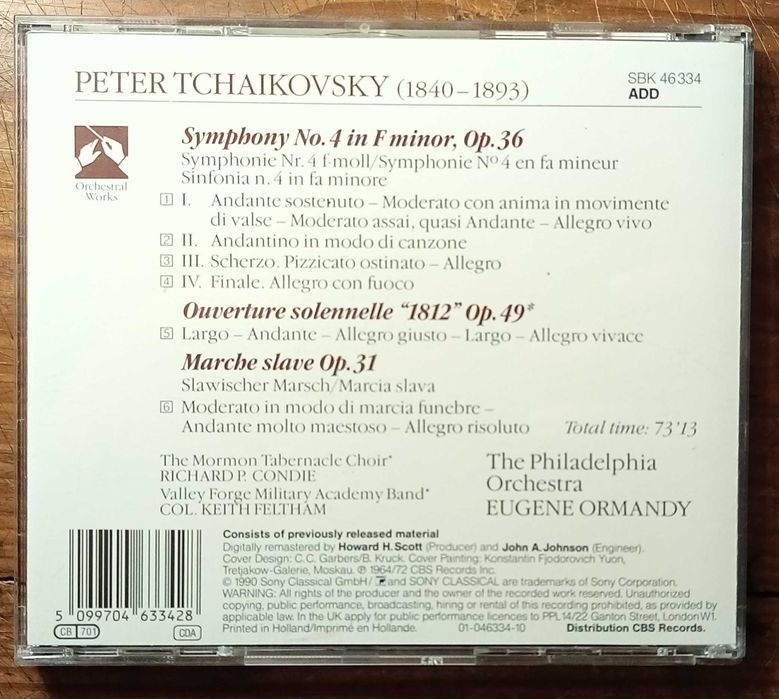 Tchaikovsky - Symphony 4, 1812 Overture, (Ormandy) Sony CD