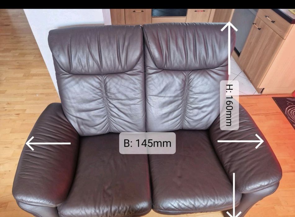 Шкіряний диван з підставкою для ніг, б/у