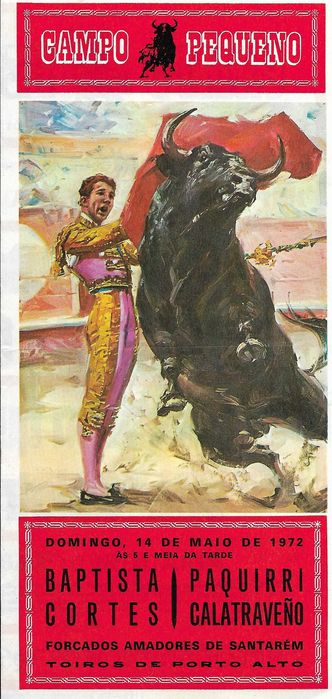 Desdobrável antigo TOURADA CAMPO PEQUENO - 1972 - toiros