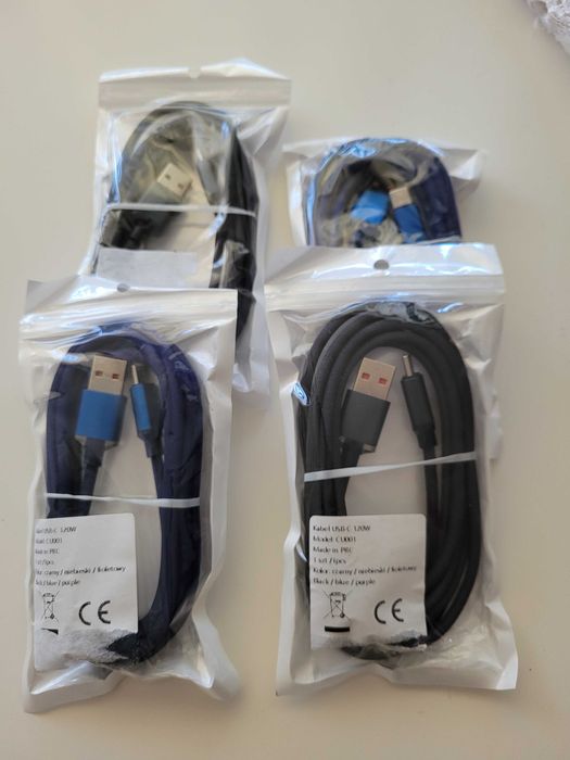4 szt kabli do ladowania usb C 2 metry. Niebieski, czarny