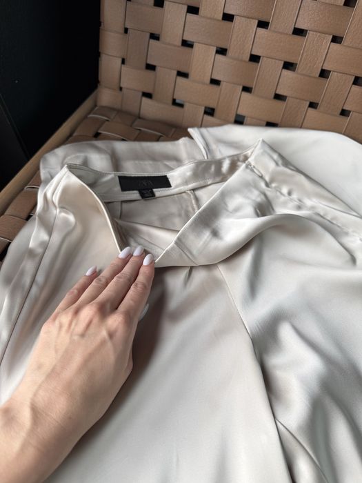 Сатиновве брюки штаны Zara XS серо-молочного оттенка