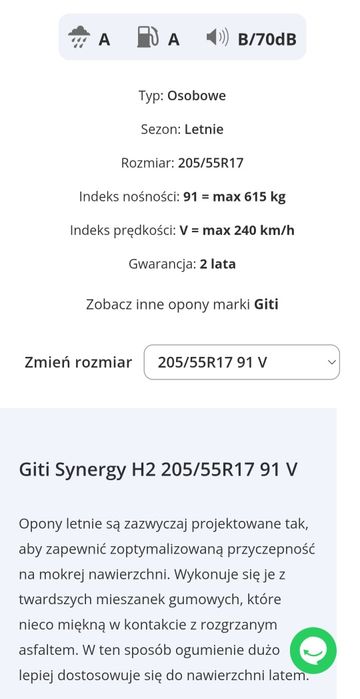 Opony letnie Giti synergy h2 205 55 R17 jak NOWE