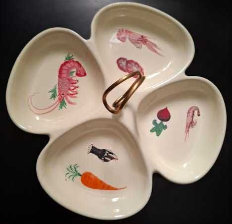 Conjunto de 4 covilhetes para aperitivos, em faiança de Alcobaça