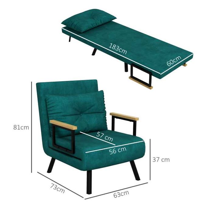 Poltrona / Cama Dobrável c/ Encosto Ajustável Verde