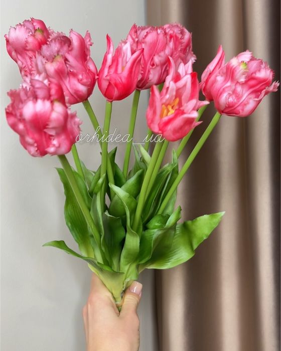 Гелеві піоновидні та махрові тюльпани штучні, квіти латексні  і гелеві