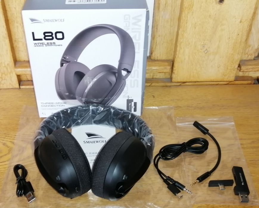 Smailwolf L80—гарнітура без затримки:BT/2.4 ГГц(USB,Type-C)/дрот,50год