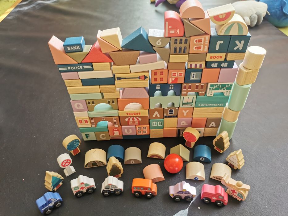Drewniane Klocki Edukacyjne Zestaw Miasto