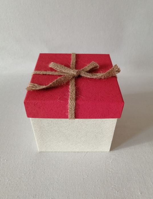 Подарункова коробка Крафт з бантом та ручкою 13х13х12,5см Біло-червон