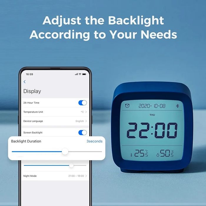Relógio Despertador Xiaomi Qingping com Bluetooth, Temp e Humid