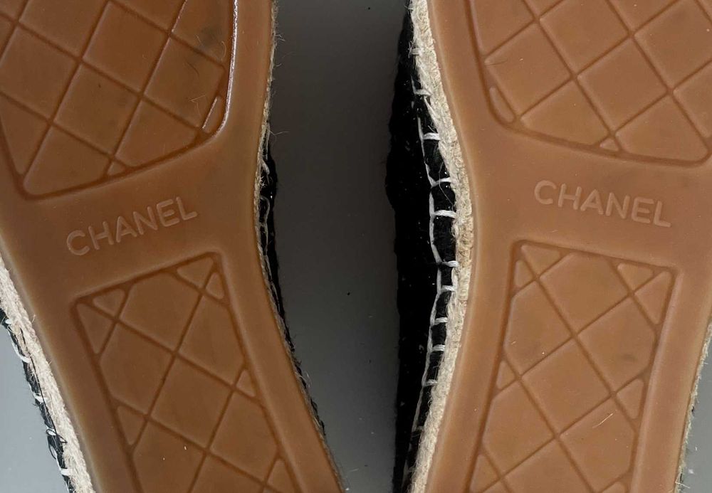 Espadryle inspirowane stylem Chanel 41 -39 czarne tweedowe srebrne logo