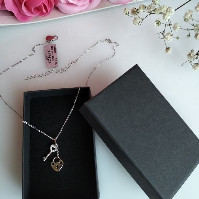 Срібний ланцюжок Xenox, ключик+ замок, цирконій, Австрія