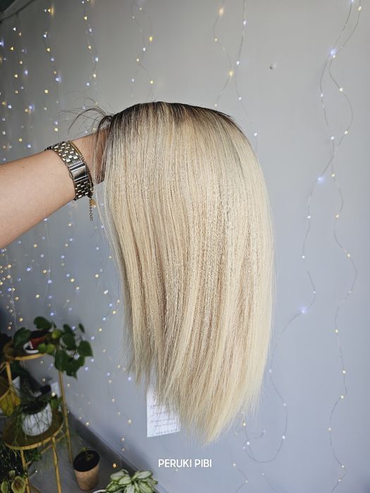 Peruka z włosów naturalnych jasny blond odrost Kasia lace front