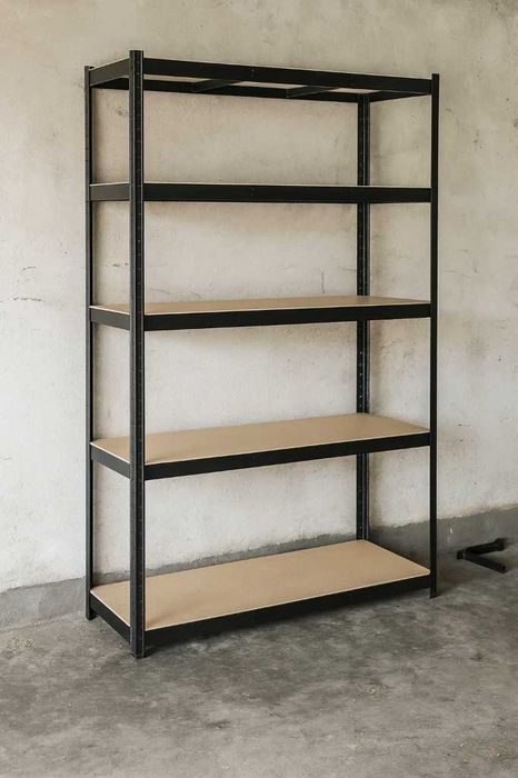 Regał Magazynowy Garażowy Metalowy Czarny Półki MDF 180x90x40Cm 875 kg