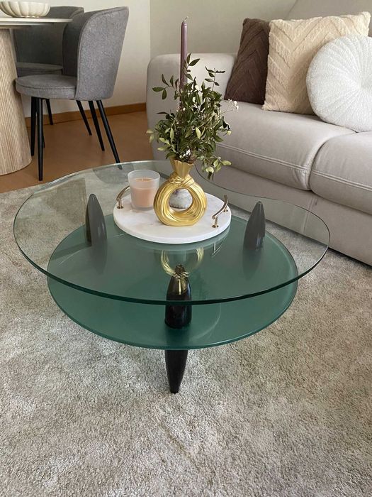 Mesa de centro vidro temperado 2 níveis – design moderno