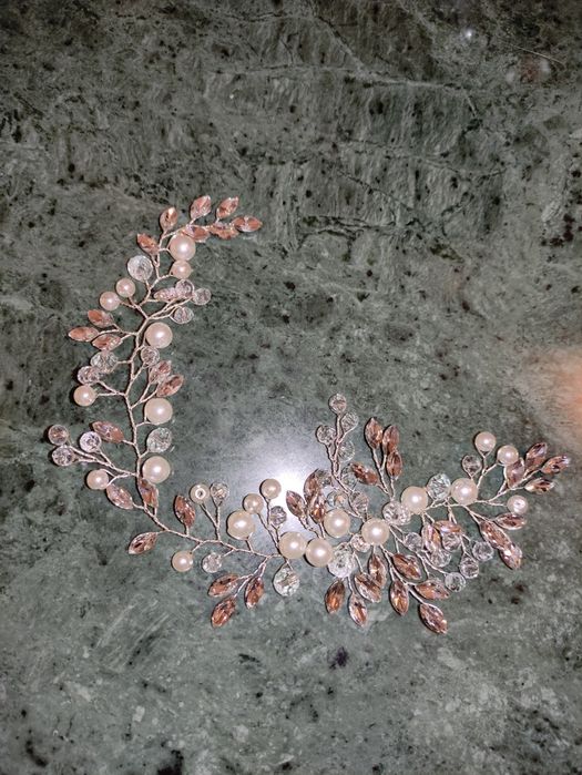 Tiara Diadema Acessório Cabelo Noiva Brilhantes Pérolas Prateado