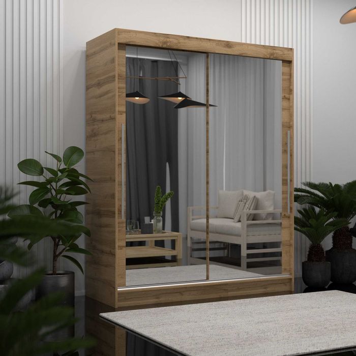 Szafa przesuwna kaszmir z dwoma lustrami 180 szuflady