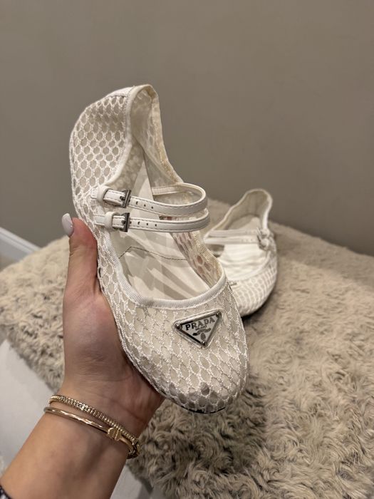 Балетки в сітку prada білі 36-37