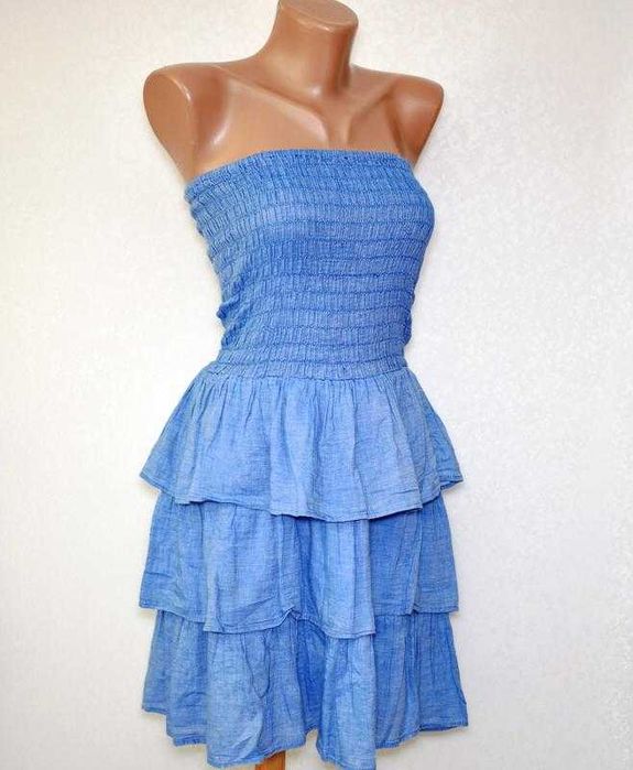 коттоновый сарафан бандо з відкритими плечима сукня