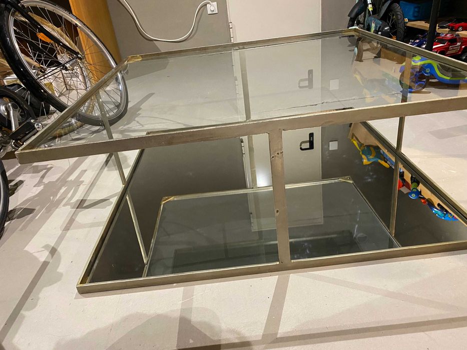 Mesa de Centro em Vidro e Aço Ouro Mate